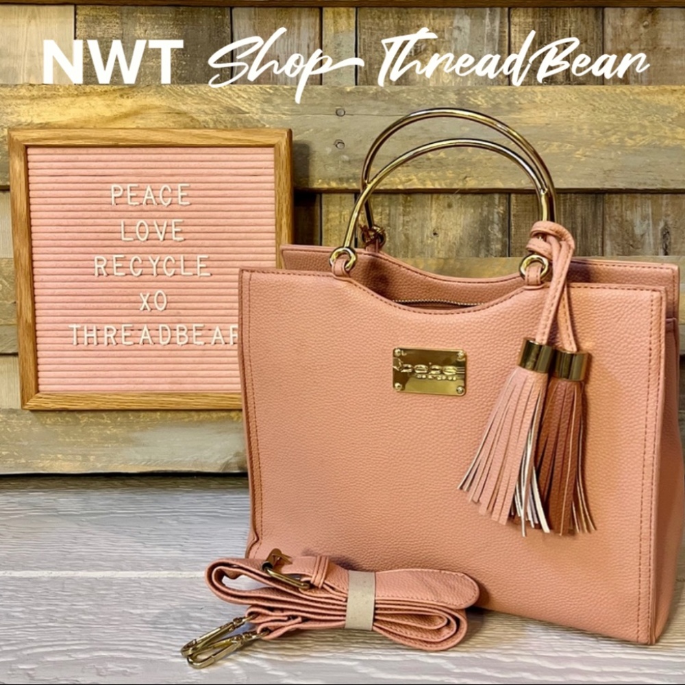 Vegan Leather [bebe] Pink NWT Convertible Handbag | Purse Tassels Gold Hardware - Picture 6 of 16